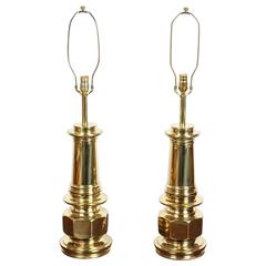 Pair of Polished Gold Brass Table Lamps 11