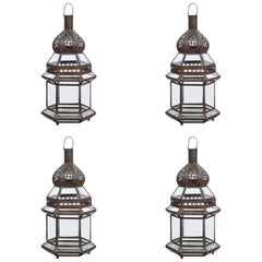 Moroccan Metal and Clear Glass Lanterns, Set of four
