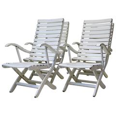 Set of Four Folding Wooden Deck Chairs, France, circa 1950s