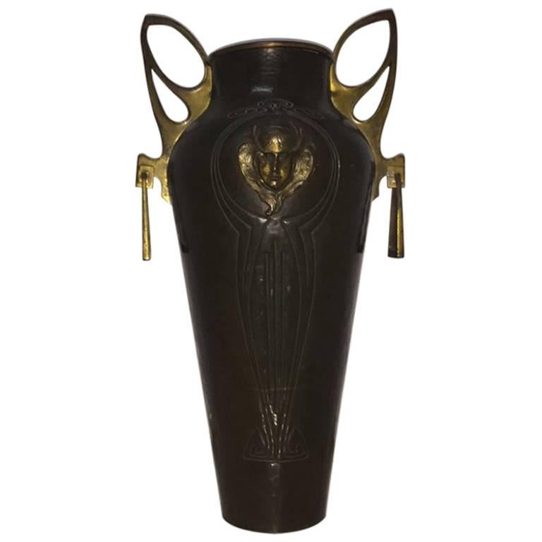 Large Exhibition Quality Copper and Brass Vase Designed by Albert Mayer