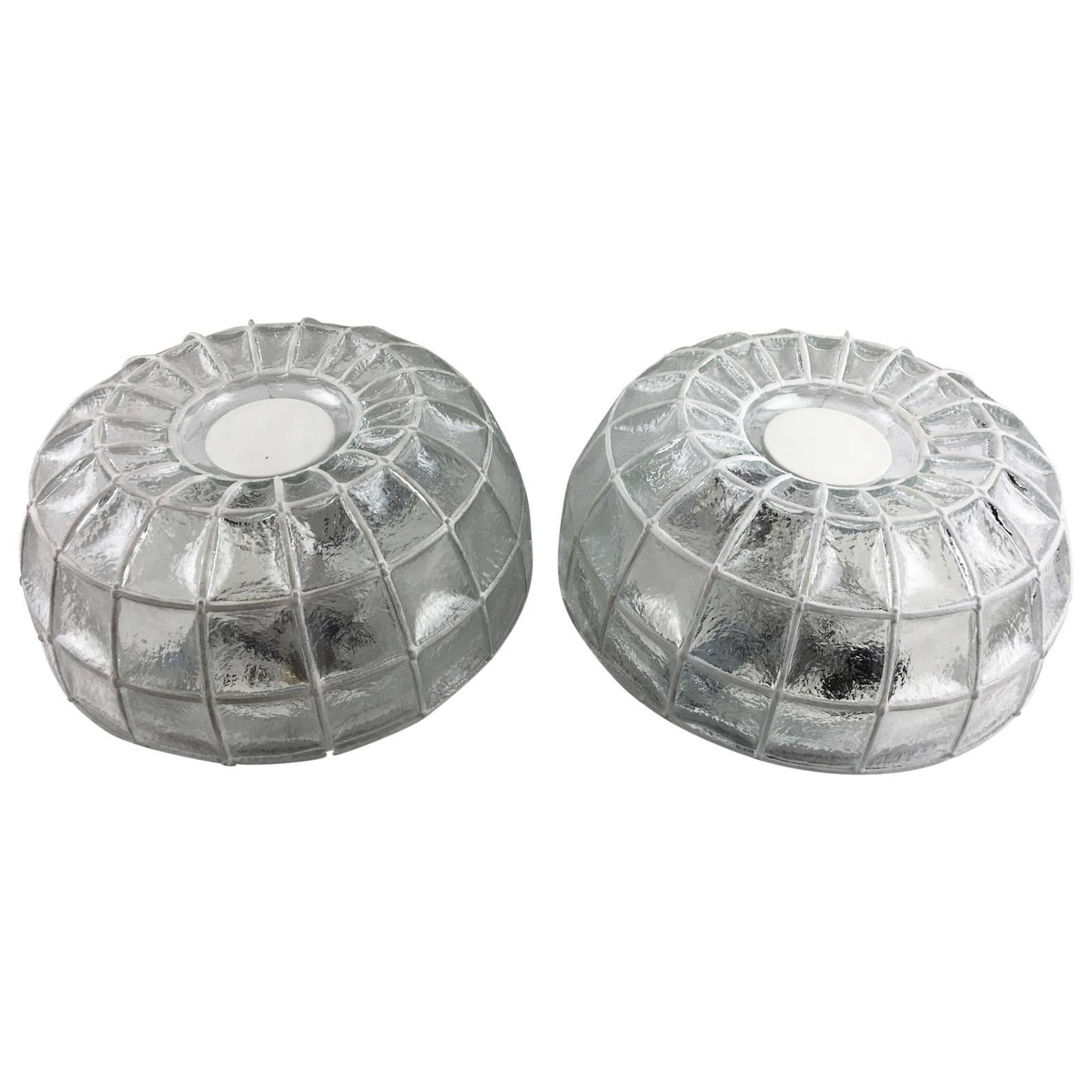 Pair of Limburg Honeycomb Iron and Clear Glass Flush Mount For Sale