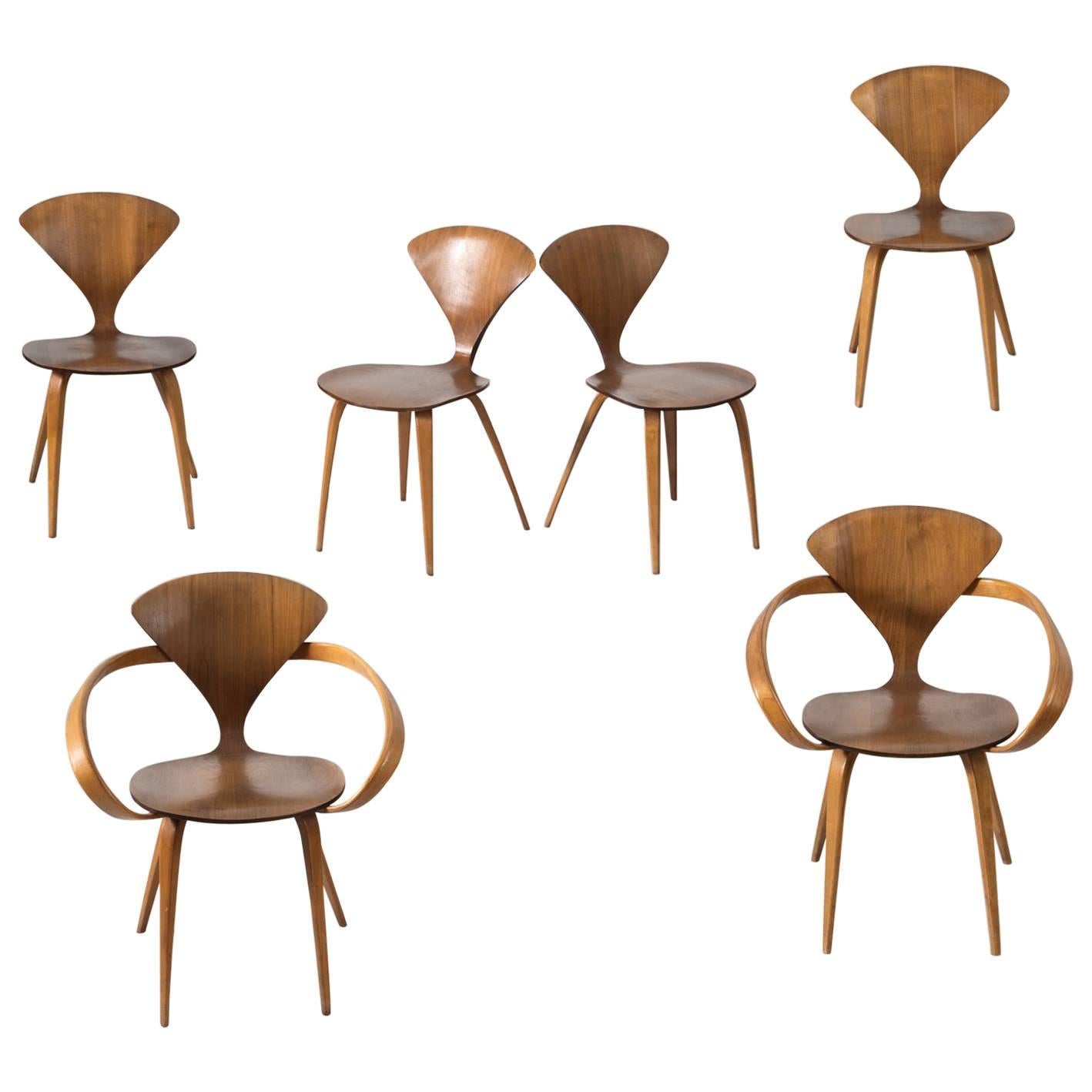 Norman Cherner Set of Six Dining Chairs in Walnut