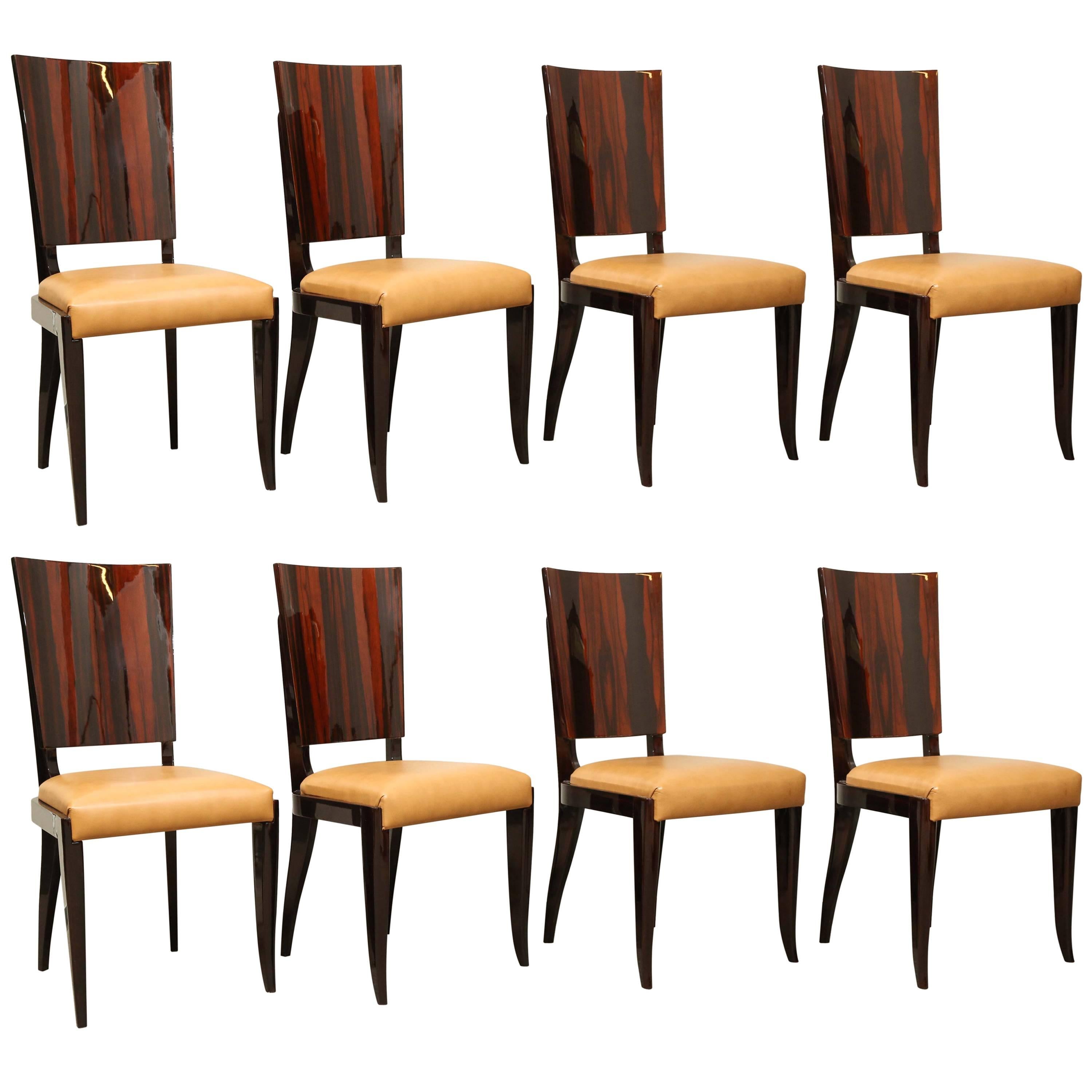 Set of Eight Art Deco Macassar Chairs
