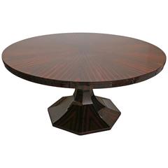 Art Deco French Round Dining Room Table in Macassar