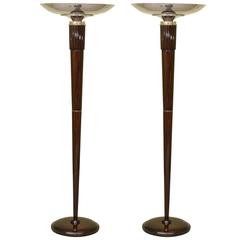 Pair of Art Deco French Rosewood and Chrome Floor Lamps