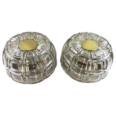Pair of Brass and Amber Glass Flush Mount by Limburg