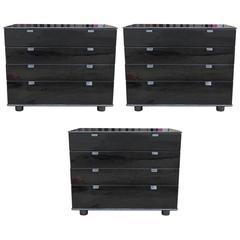Black Lacquer Set of Three Modern Chests with Leather Handles 11