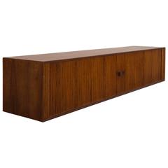 Large Scandinavian Wall-Mounted Rosewood Credenza with Tambour Doors
