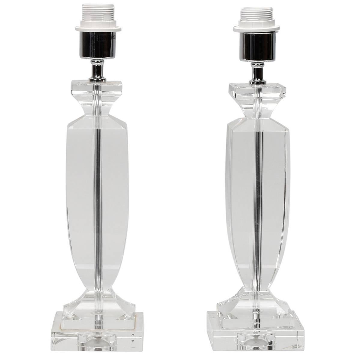 Pair of Murano Clear Glass Table Lamps