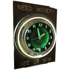 Antique Pawn Shop Sign with Art Deco Glo-Dial Neon Clock