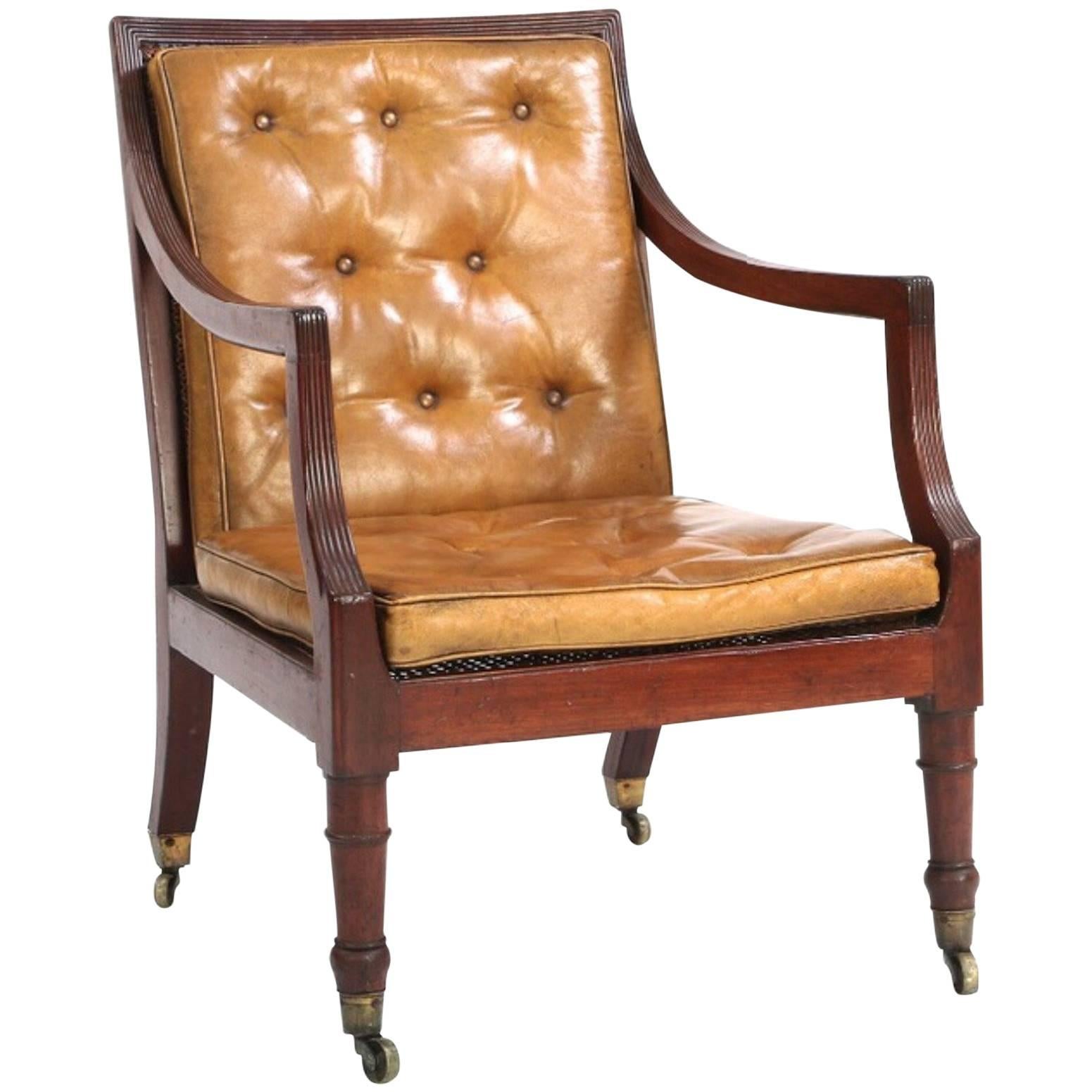 George III Mahogany & Cane Arm or Library Chair, England, c. 1800