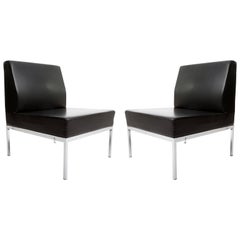 Retro Pair of Lounge Chairs, Black Leather Chrome, Attributed to Thonet, 1970