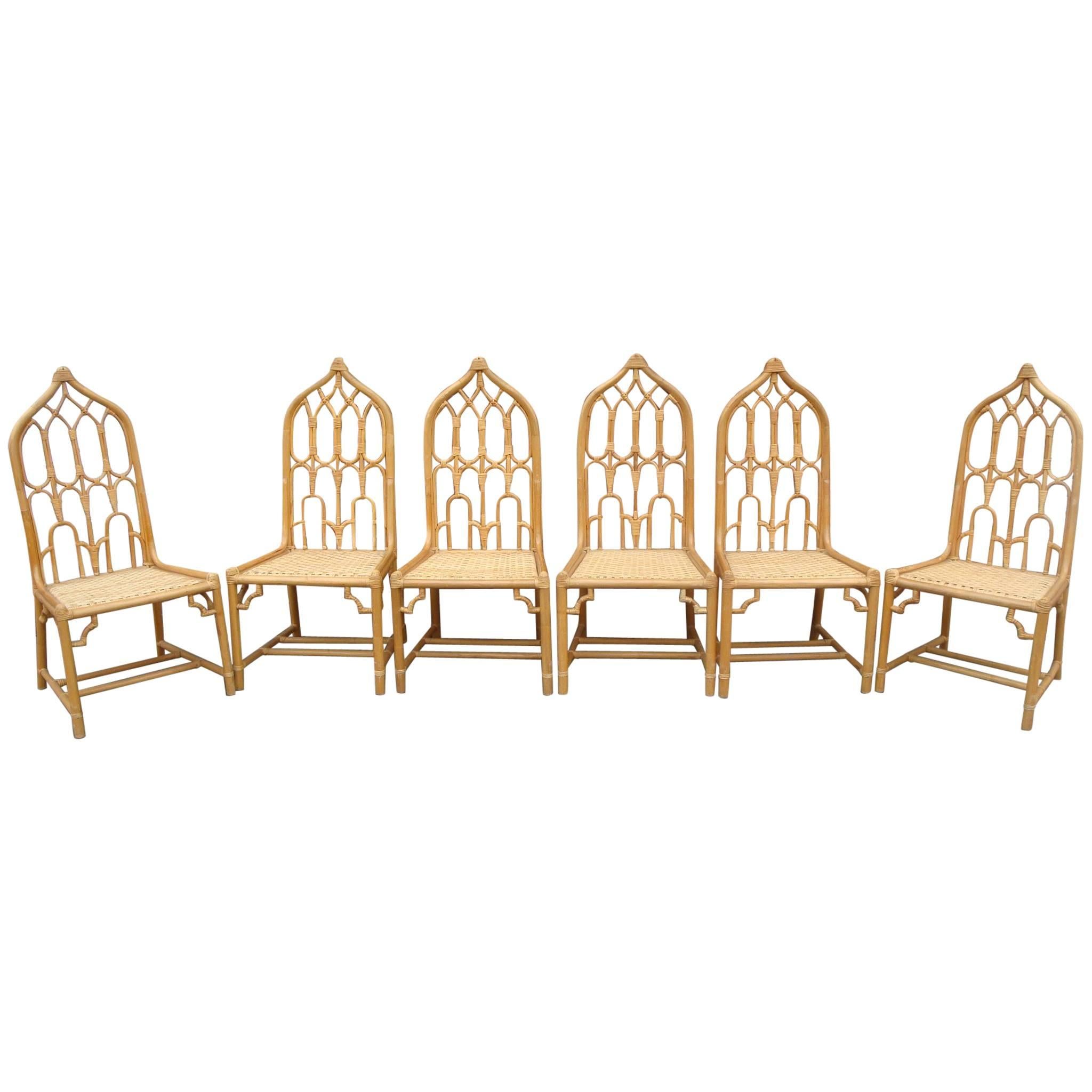 1960s McGuire Rattan Bamboo Dining Chairs, Set of Six
