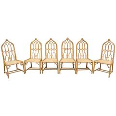 1960s McGuire Rattan Bamboo Dining Chairs, Set of Six