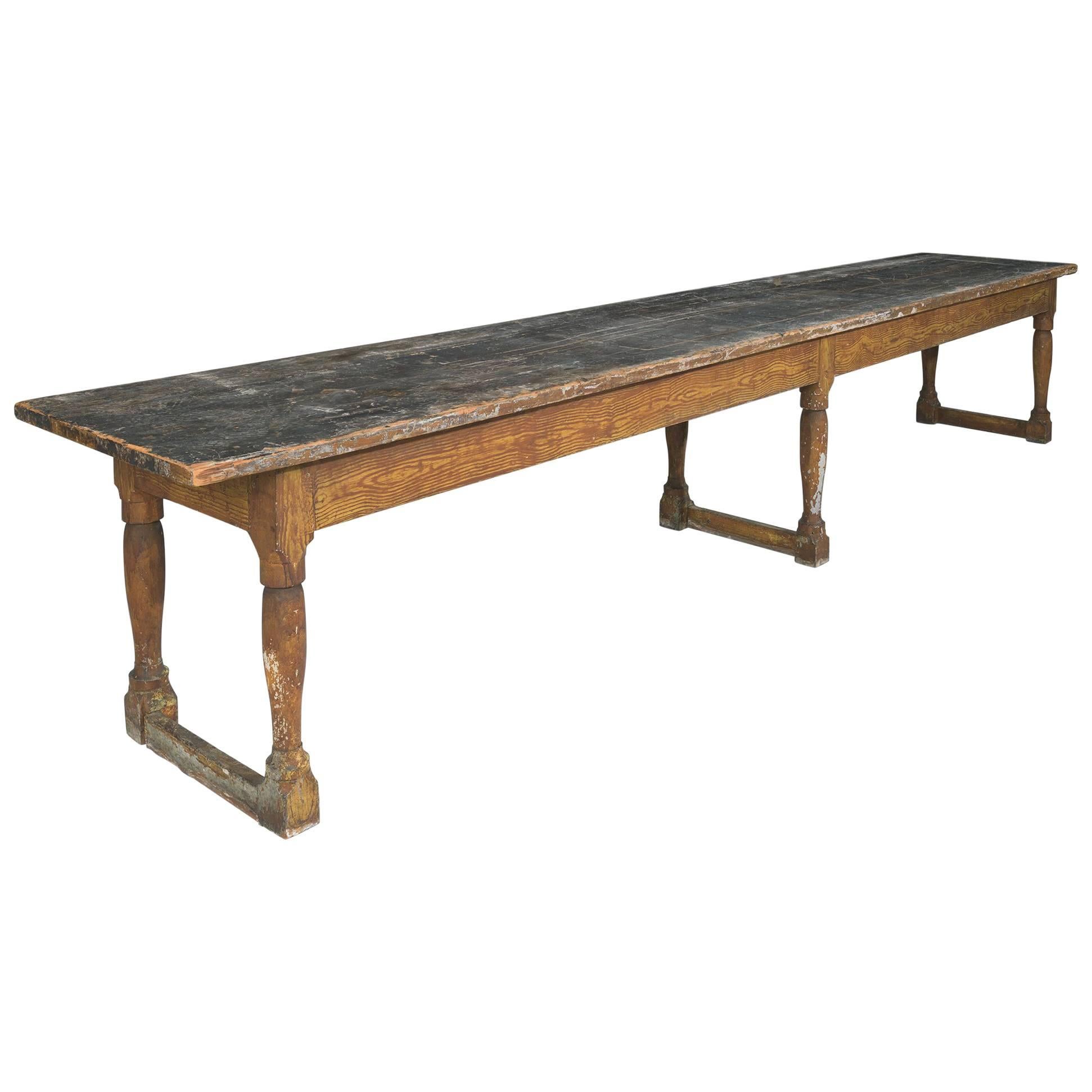 Painted Pine and Turned Leg Dining Table