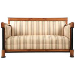 Antique Biedermeier Period Parcel Ebonized Cherrywood Sofa Settee, circa 1820-1830
