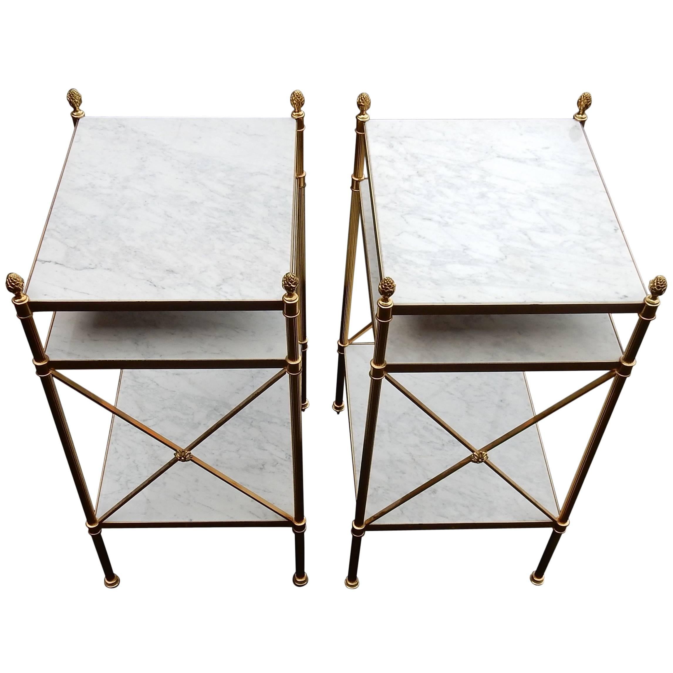 1950-1970 Pair of Shelves Has Three Levels Maison Bagués with White Marble