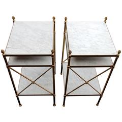 1950-1970 Pair of Shelves Has Three Levels Maison Bagués with White Marble