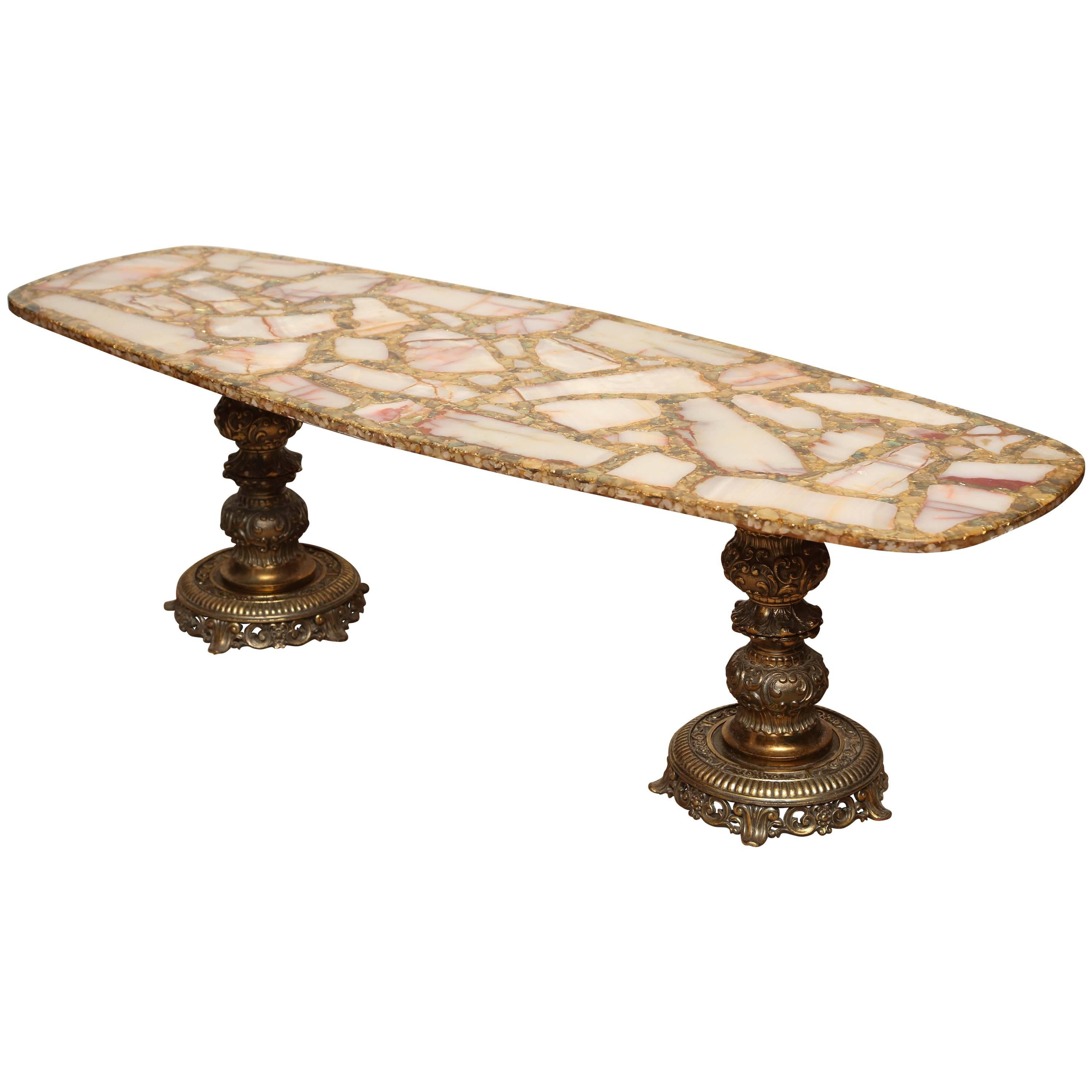 Onyx, Gold Leaf and Brass Mosaic Italian Coffee Table, 1960s, Italy