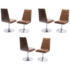 Set of Six Milo Baughman Style Swivel Dining Chairs