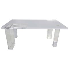 Unique Signed Lucite and White Lacquer Desk or Table 5