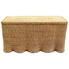 Chic Trompe L'oeil Draped Wicker Console Table, 1970s