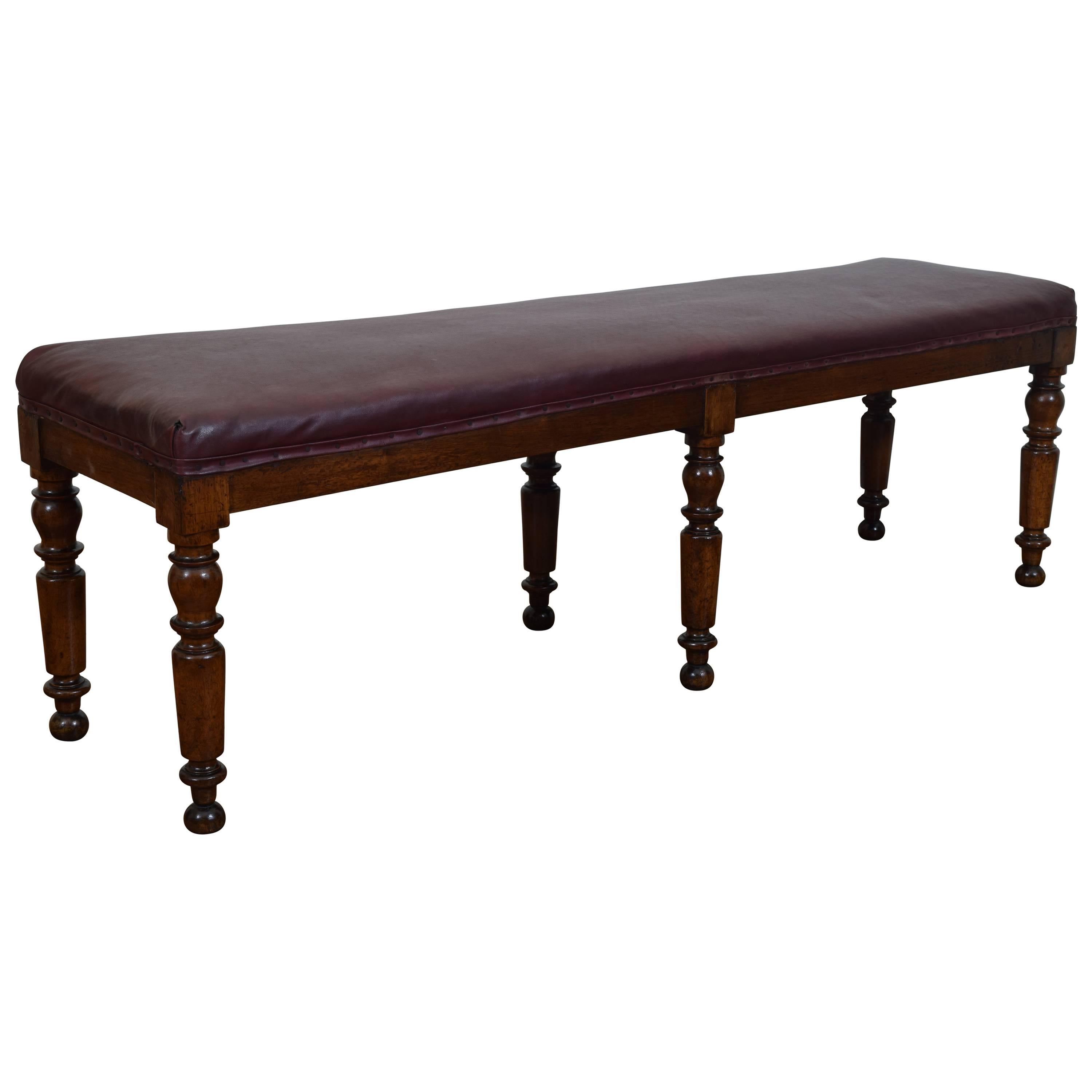 French Louis Philippe Turned Walnut and Upholstered Bench, Mid-19th Century