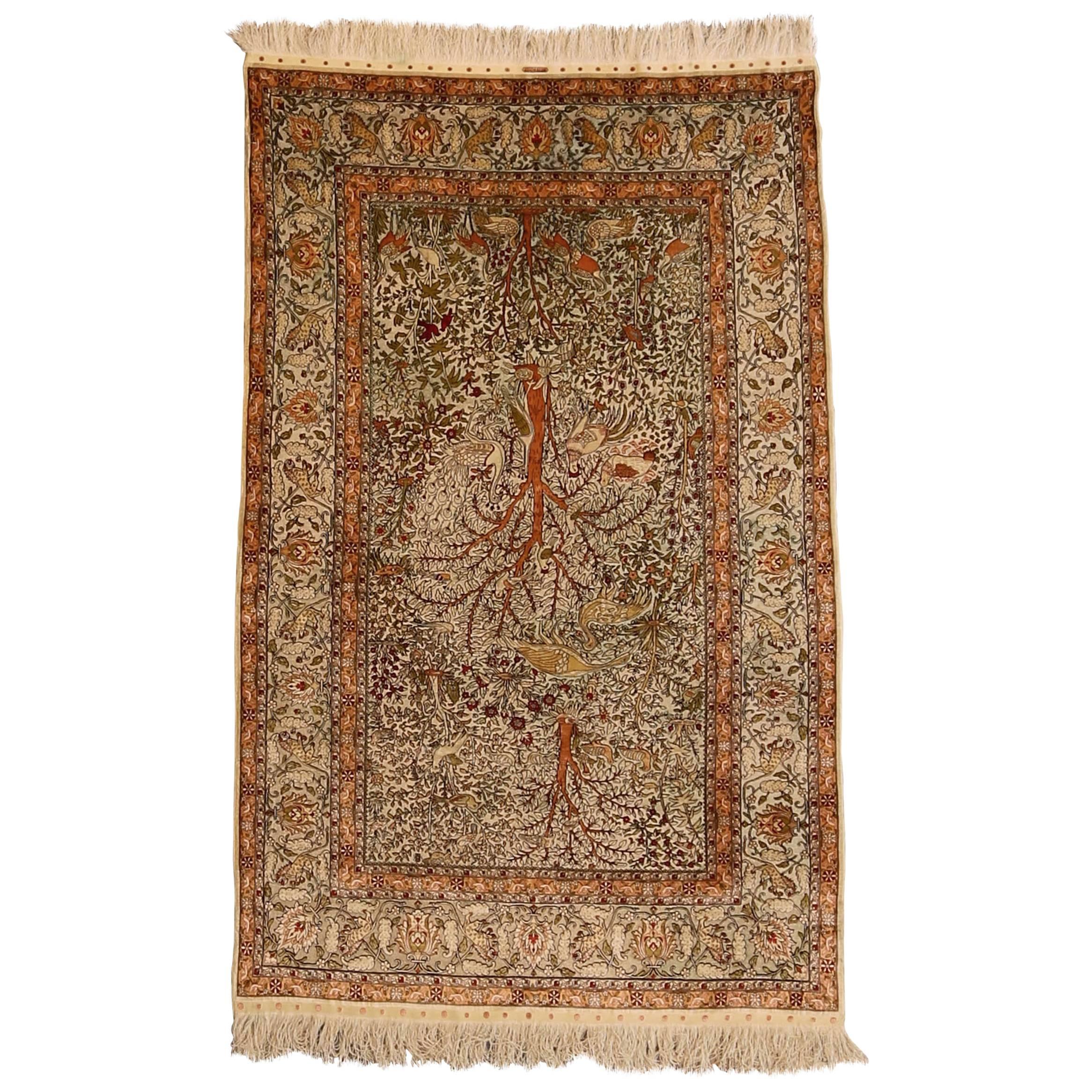 Very Rare Antique Silk and Metal Hereke Mughal Design For Sale