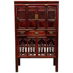 Chinese Lacquered Kitchen Cabinet with Lattice Doors
