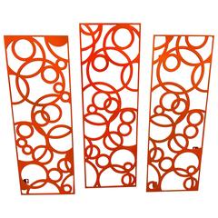 Indoor or Outdoor Steel Wall-Hanging Triptych in Vibrant Orange Powder-Coat 6