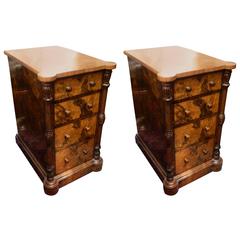 Antique Pair of Burl Wood Nightstands on Casters, Early 20th Century
