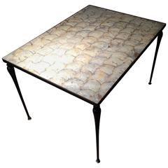 Vintage Designer Iron & Capiz Shell Coffee Table Hollywood regency 6