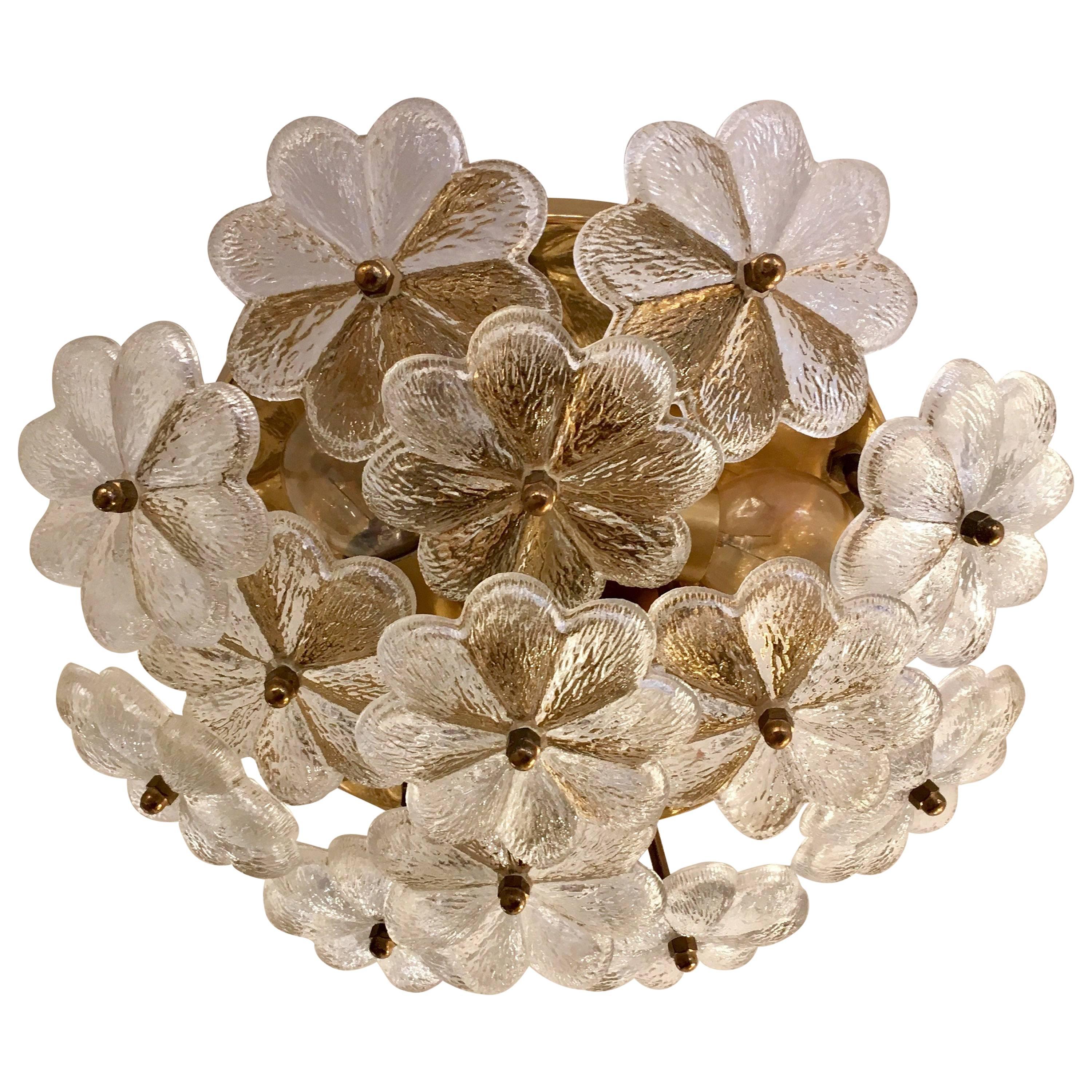 Austrian Palme Glass Floral Flush Ceiling or Wall Light, 1960s