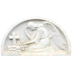 Early 1900 Handcrafted Marble Wall Plaque with Sculpture of Grieving Angel 9