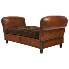 Vintage French 1930 Art Deco Leather Banquette