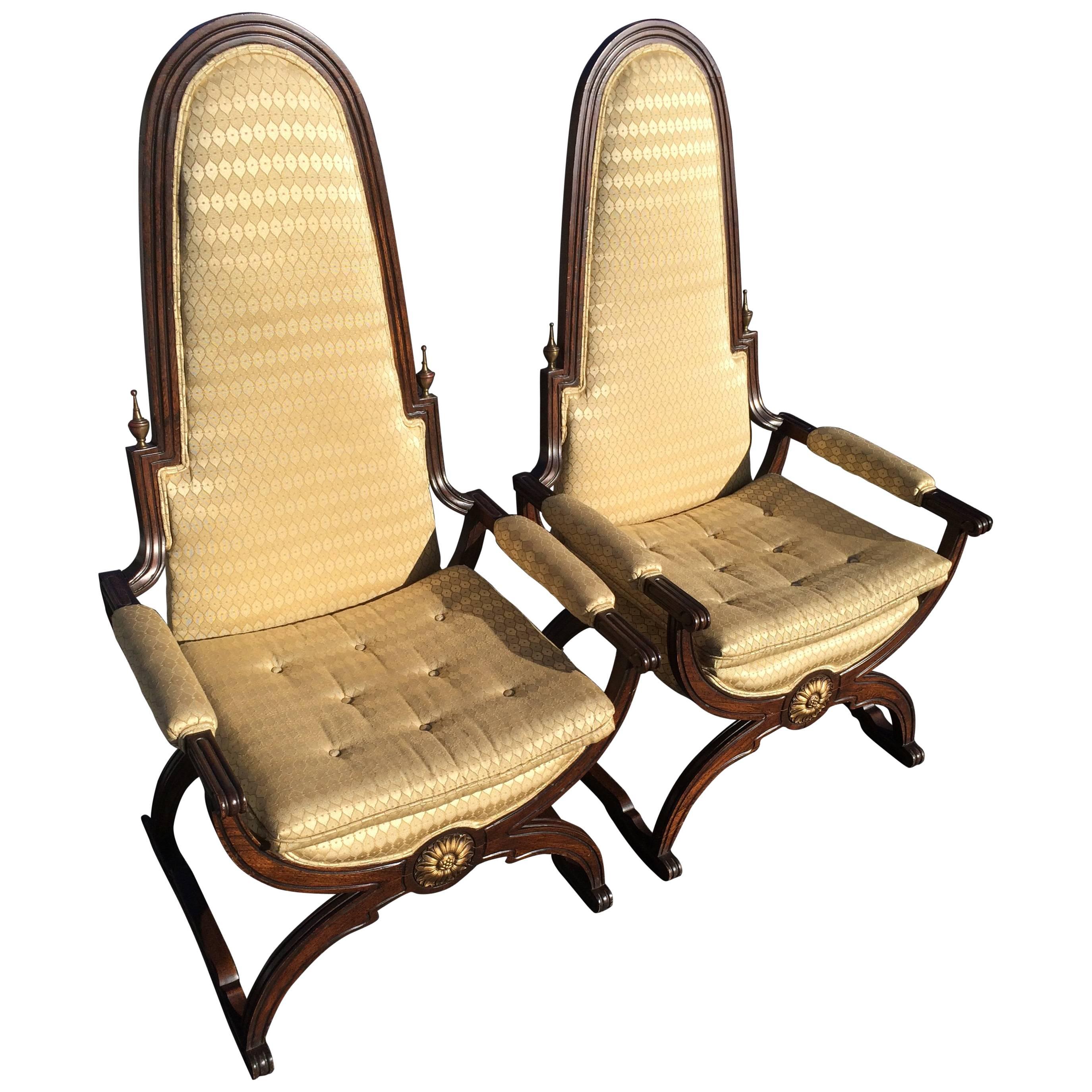 Pair of Hollywood Regency Dorothy Draper Style Throne Chairs