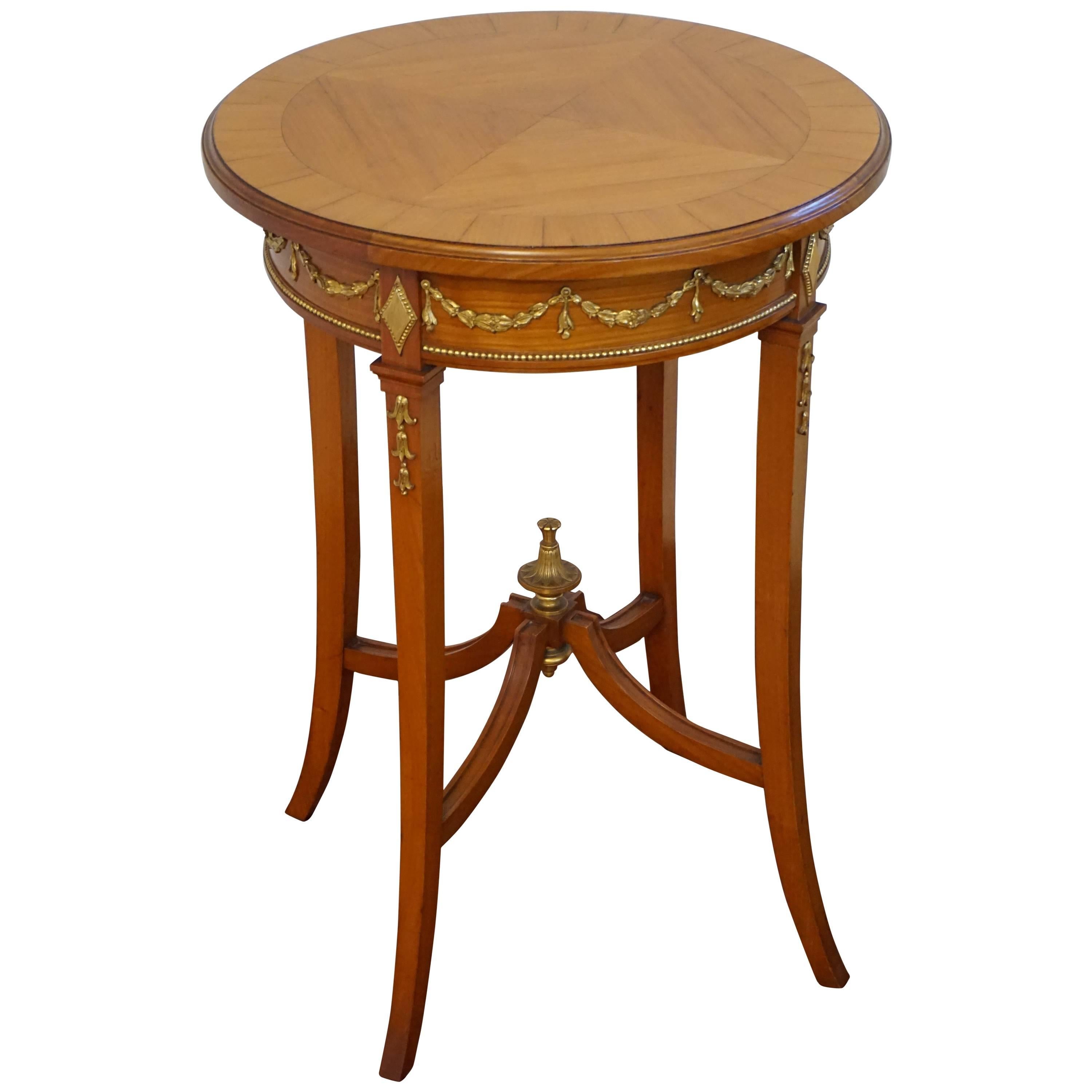 Empire Style Satinwood End Table / Gueridon with Carved and Gilt Guirlandes For Sale