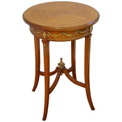 Empire Style Satinwood End Table / Gueridon with Carved and Gilt Guirlandes