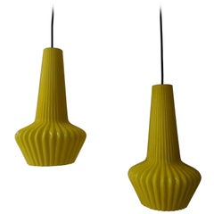 Used Two Yellow Murano Glass Pendant Lights