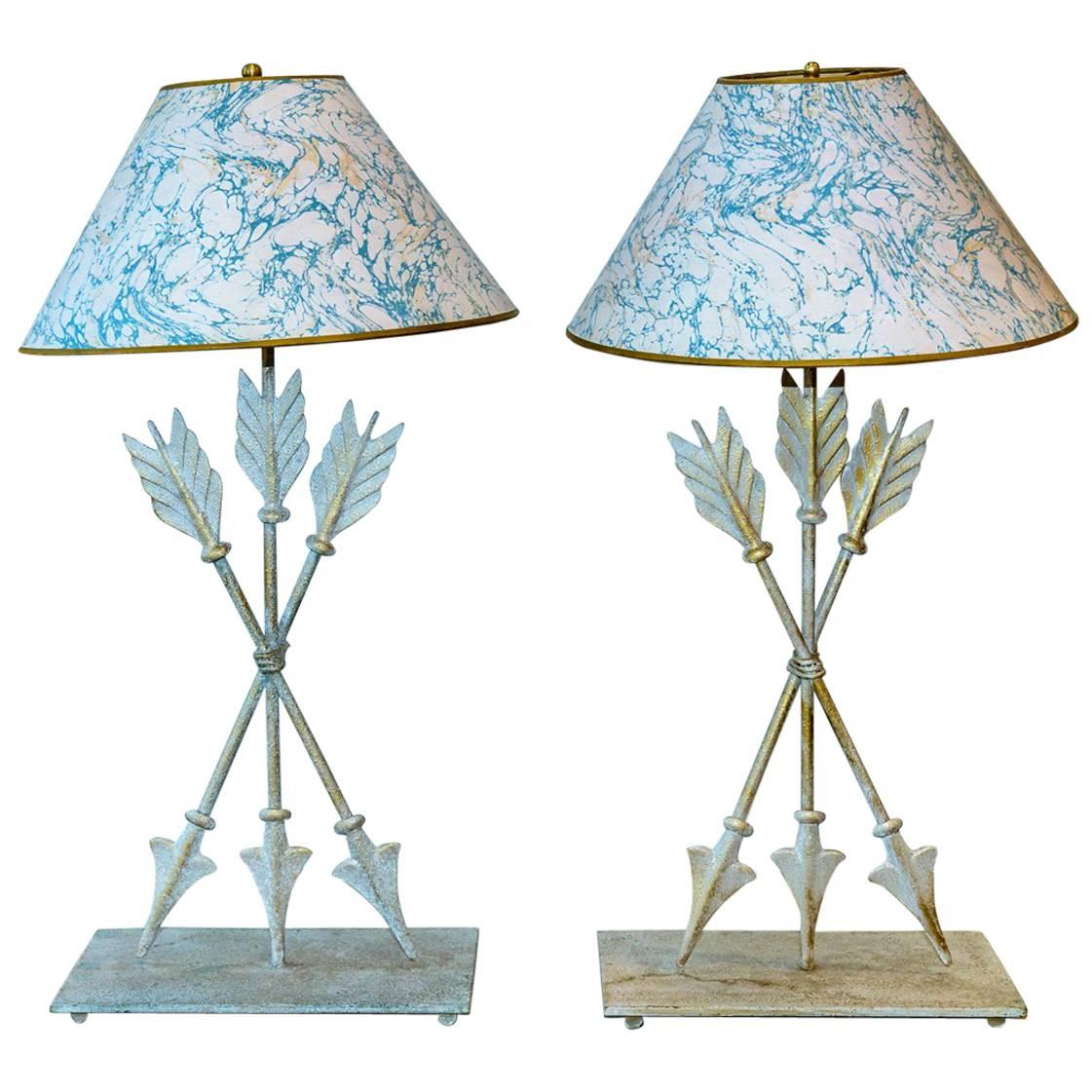 Pair of Italian Mid- Century Painted Tole Arrow Lamps  For Sale