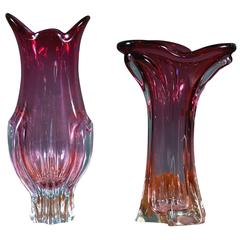 Pink Val Saint Lambert Blown Glass Vases 5
