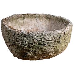 Round Low Concrete Planter from France in the Faux Bois Style
