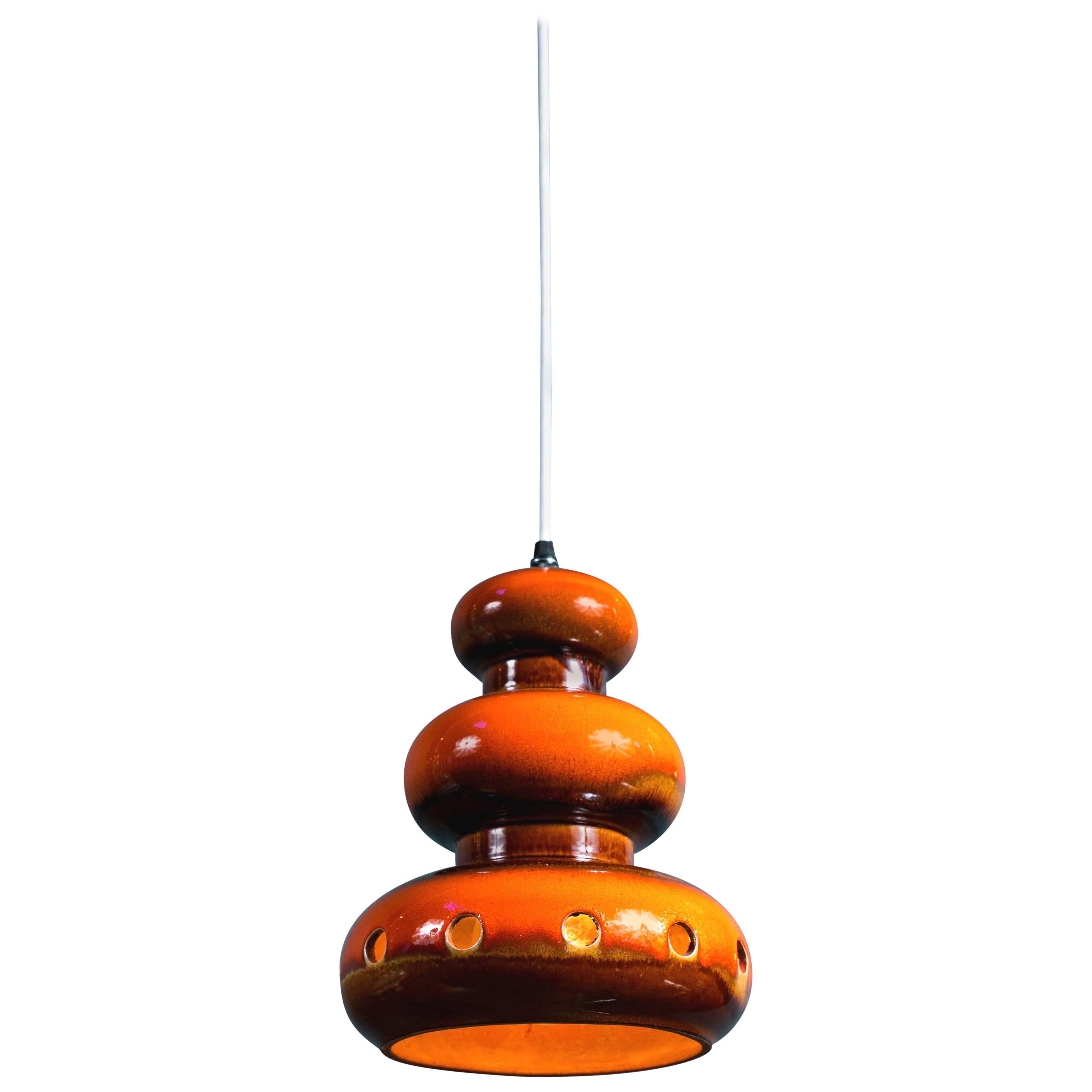 Orange Glazed Ceramic Pendant Light from Germany circa 1960