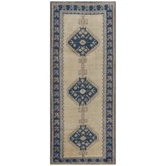 Gallery Turkish Oushak Rug with Medallions and Latch-Hook, Angular Elements