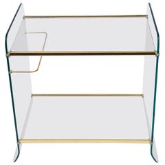 Stylish French Mid Century Two-Tiered Bar Cart Made of Glass with Brass Accents