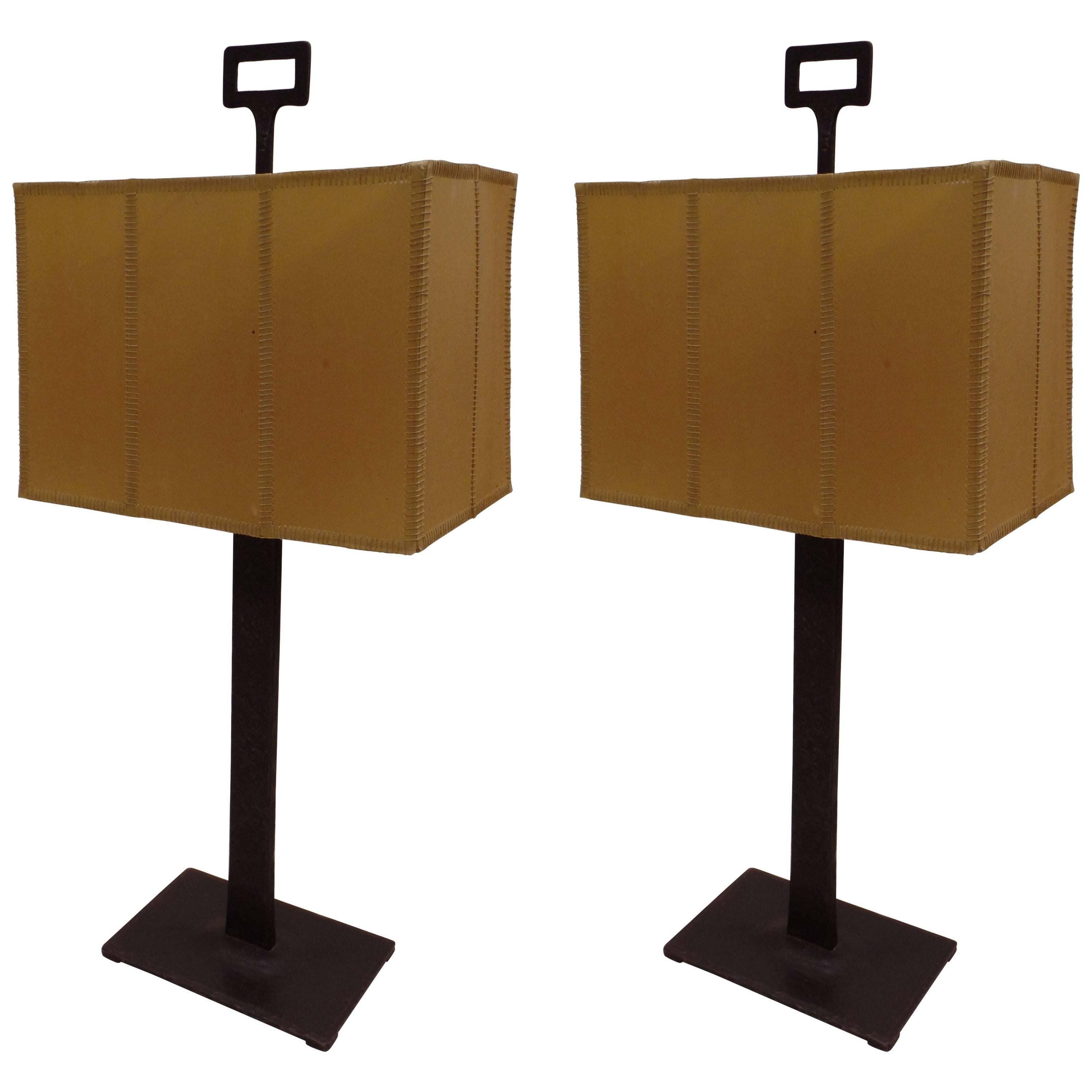 Pair of French Modern Neoclassical Hand-Hammered Iron Table Lamps For Sale