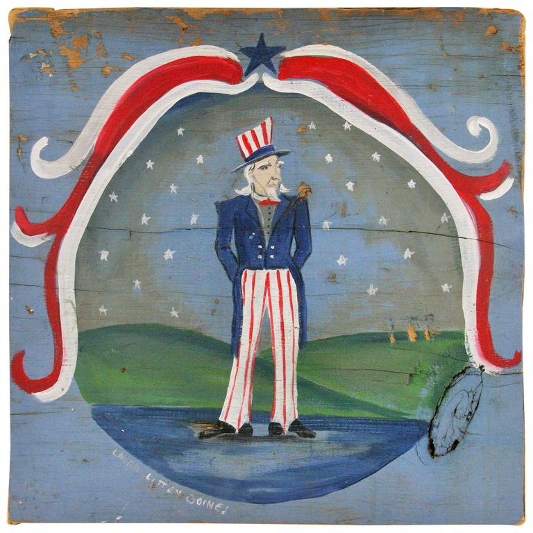 Folk art americana painting for sale at 1stdibs