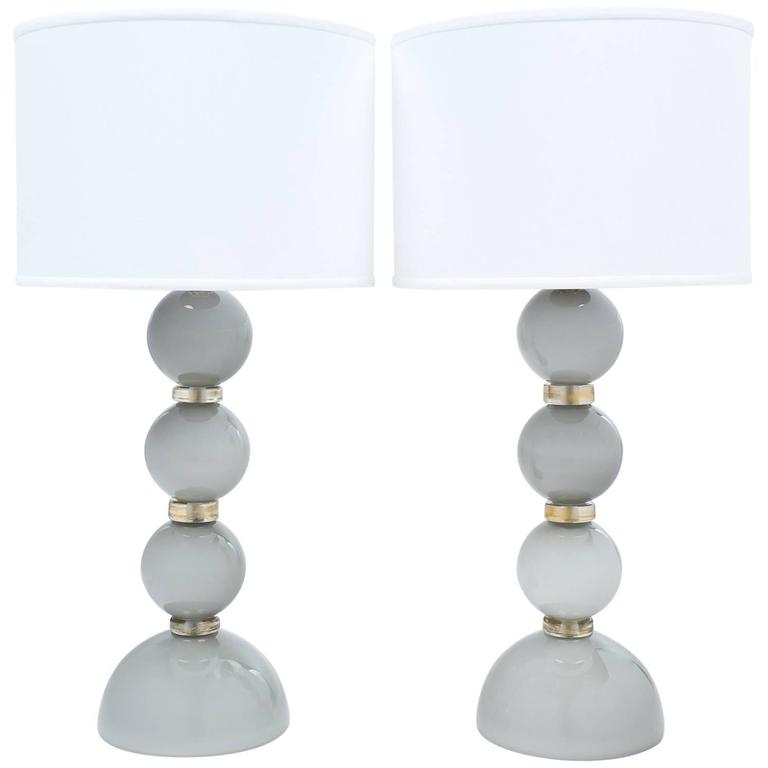 Pair of Gray "Incamiciato" Murano Glass Table Lamps For Sale at 1stdibs
