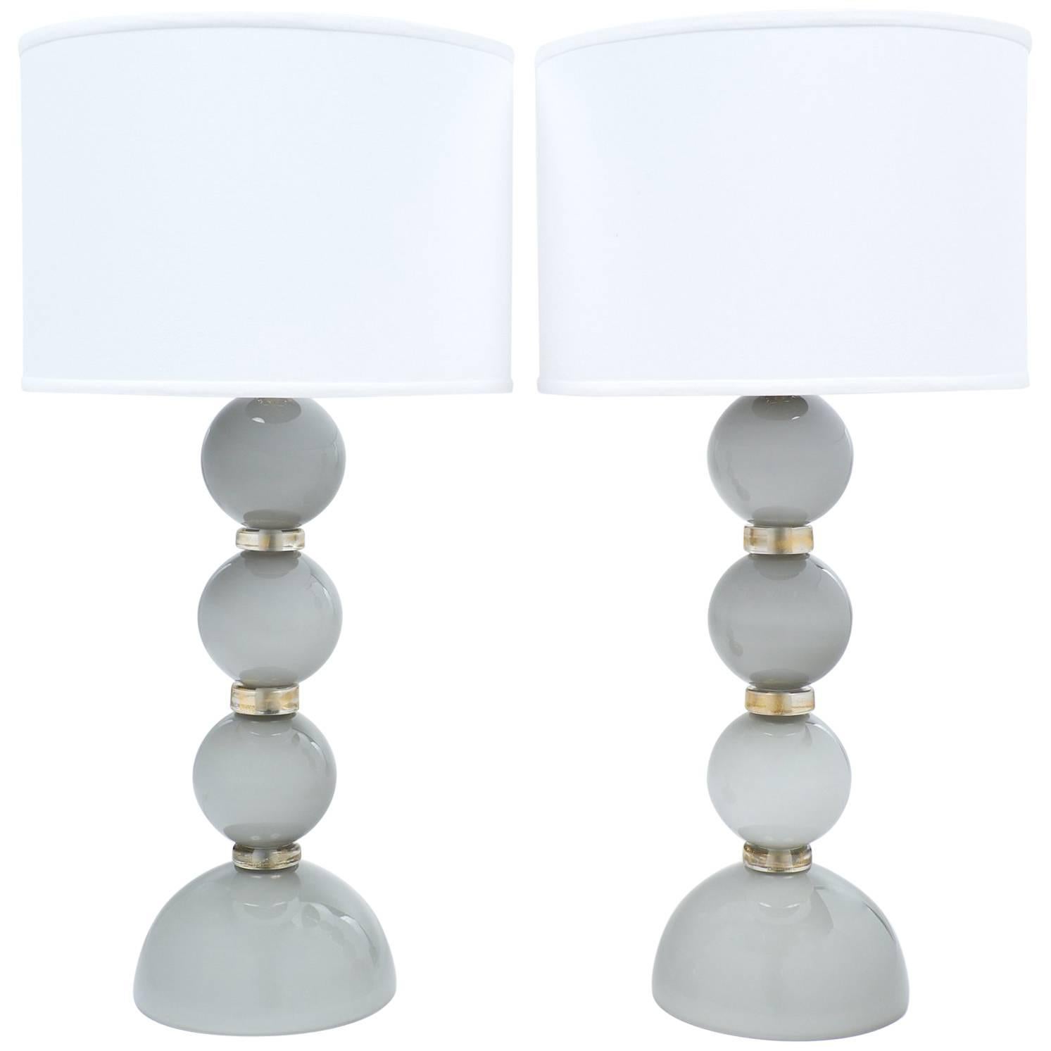 Pair of Gray "Incamiciato" Murano Glass Table Lamps