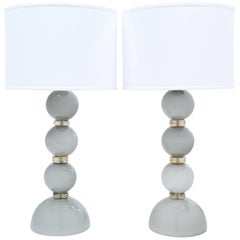 Paar graue „Incamiciato“-Tischlampen aus Muranoglas